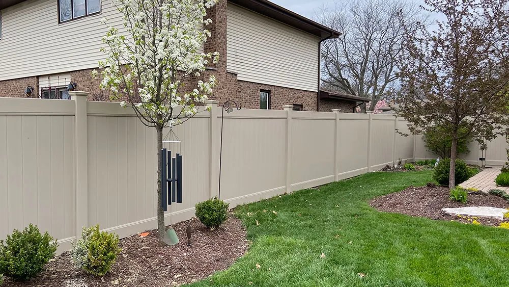 6' Tan Vinyl Privacy install in New Lenox