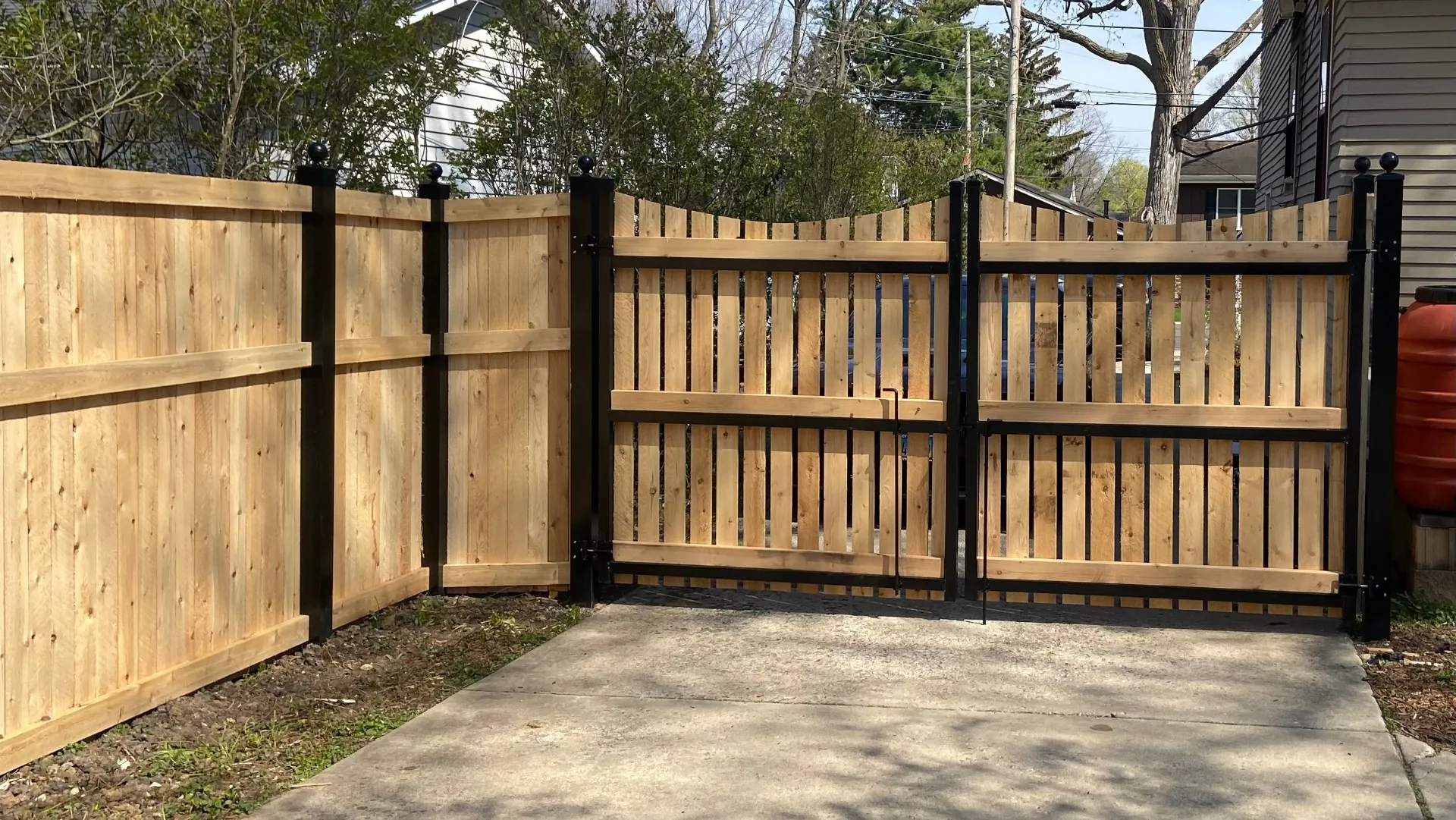 6' Cedar Privacy with Steel Reinforced Double Drive Gate install in New Lenox